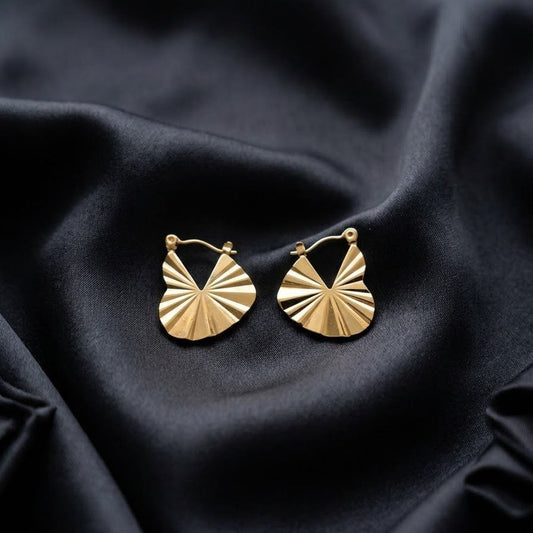 Gold Sunburst Fan Hoop Earrings