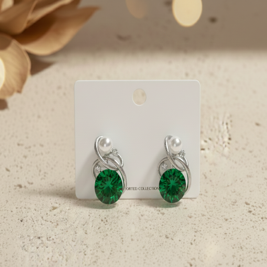 Elegant Stone and Pearl Stud Earrings