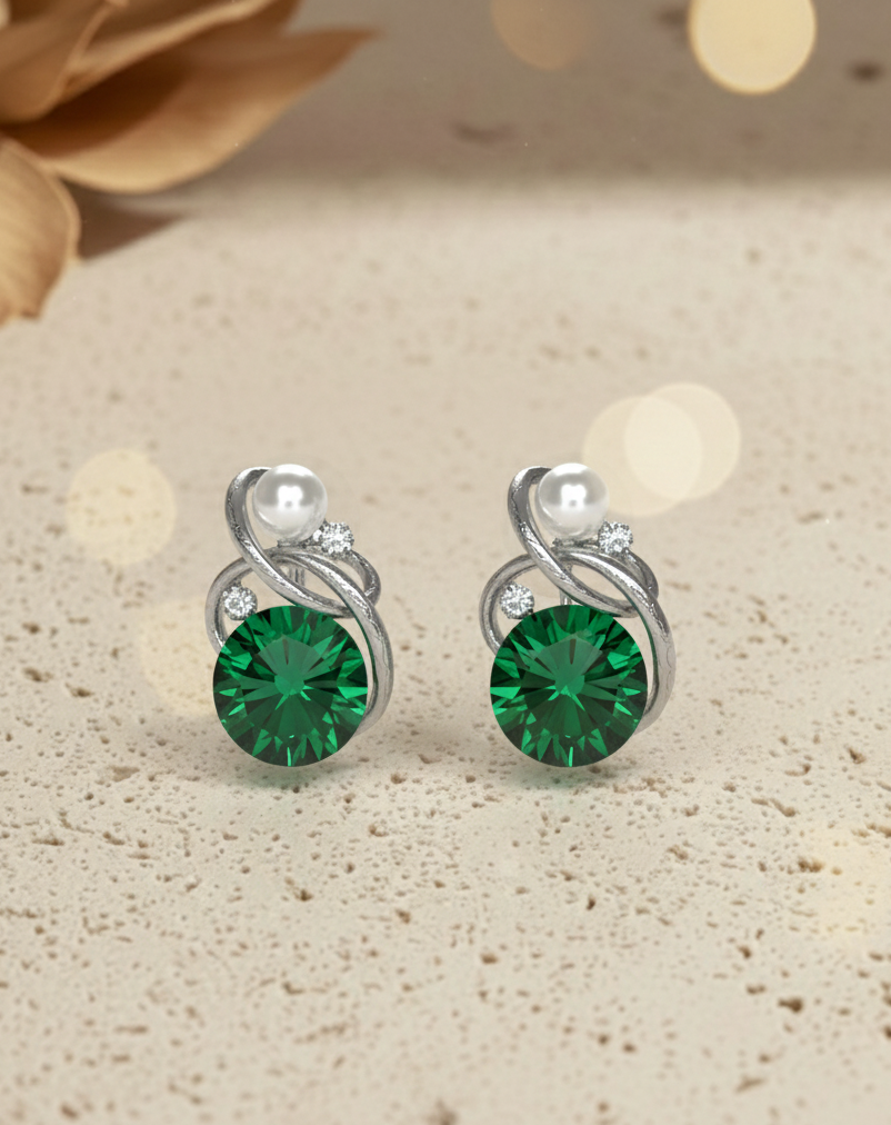 Elegant Stone and Pearl Stud Earrings