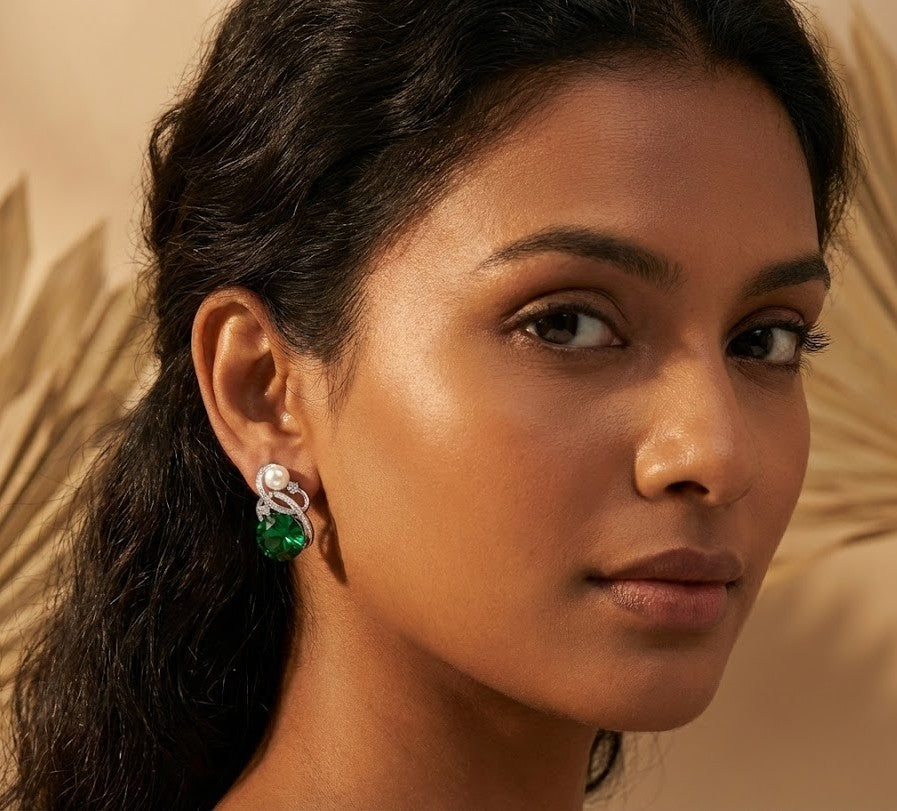 Elegant Stone and Pearl Stud Earrings