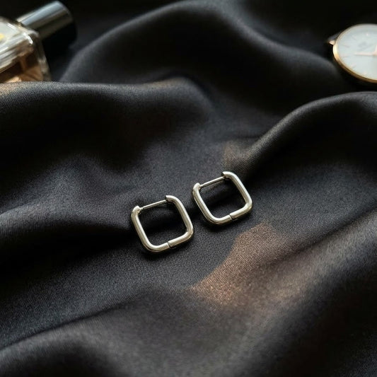 Minimalist Square Silver Hoop Earrings