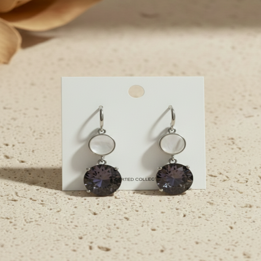 Elegant Crystal Drop Earrings with Mother of Pearl Accents