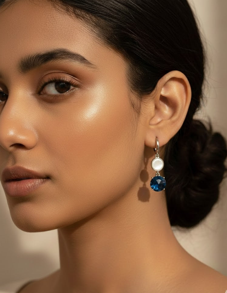 Elegant Crystal Drop Earrings with Mother of Pearl Accents