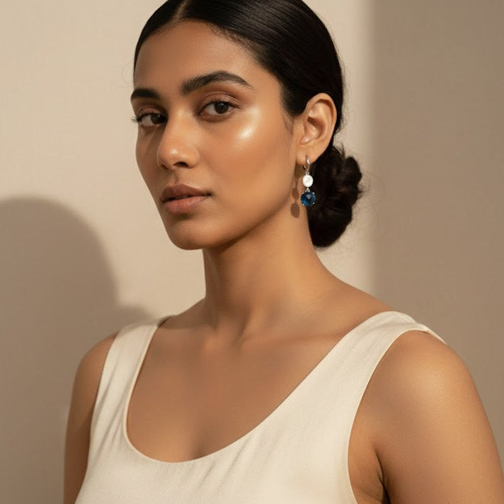Elegant Crystal Drop Earrings with Mother of Pearl Accents