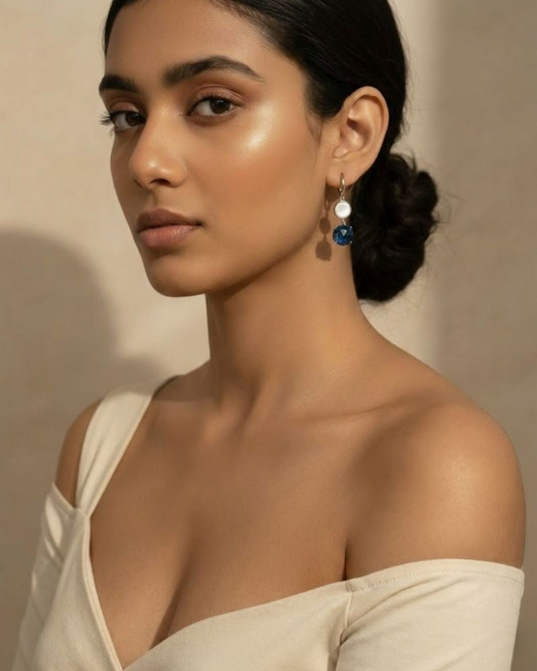 Elegant Crystal Drop Earrings with Mother of Pearl Accents