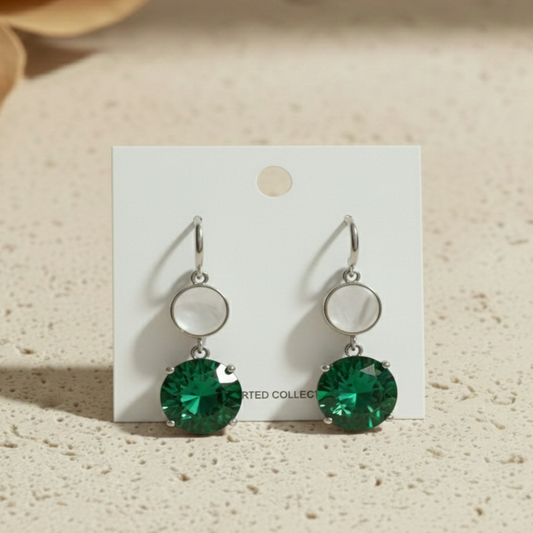 Elegant Crystal Drop Earrings with Mother of Pearl Accents