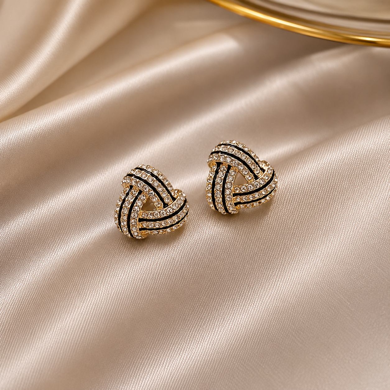 Gold CZ Stud Earrings for Women | Luxury Crystal Knot Earrings