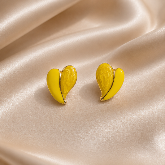 Gold Yellow Heart Stud Earrings for Women | Trendy Korean Earrings