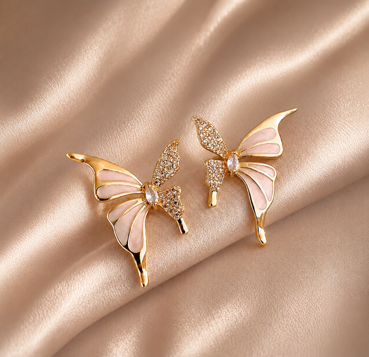 Gold Butterfly Stud Earrings for Women | CZ Butterfly Earrings | Elegant Stainless Steel Jewellery
