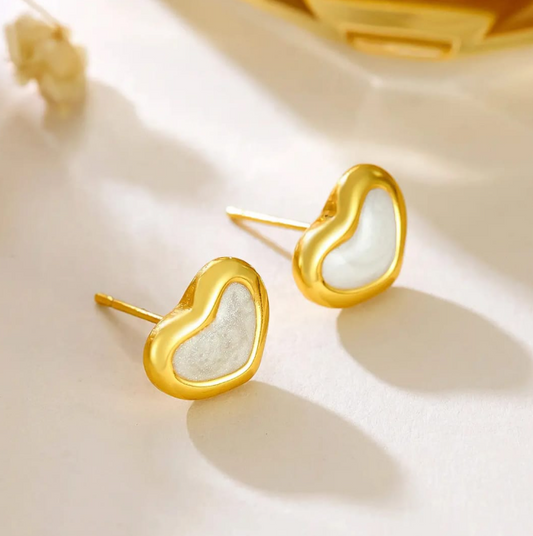Gold Heart Stud Earrings for Women