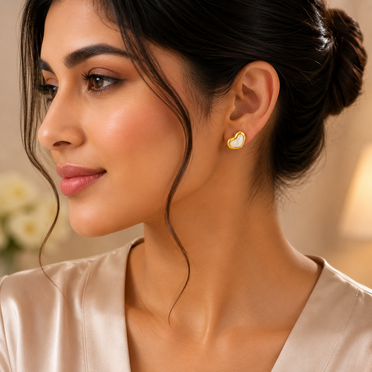 Gold Heart Stud Earrings for Women
