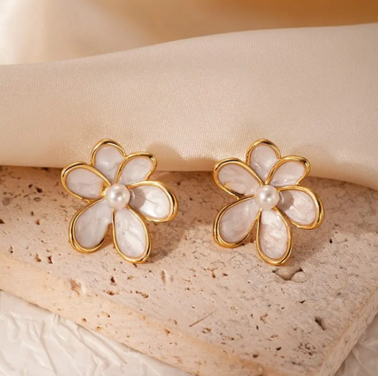 Gold Flower Stud Earrings for Women