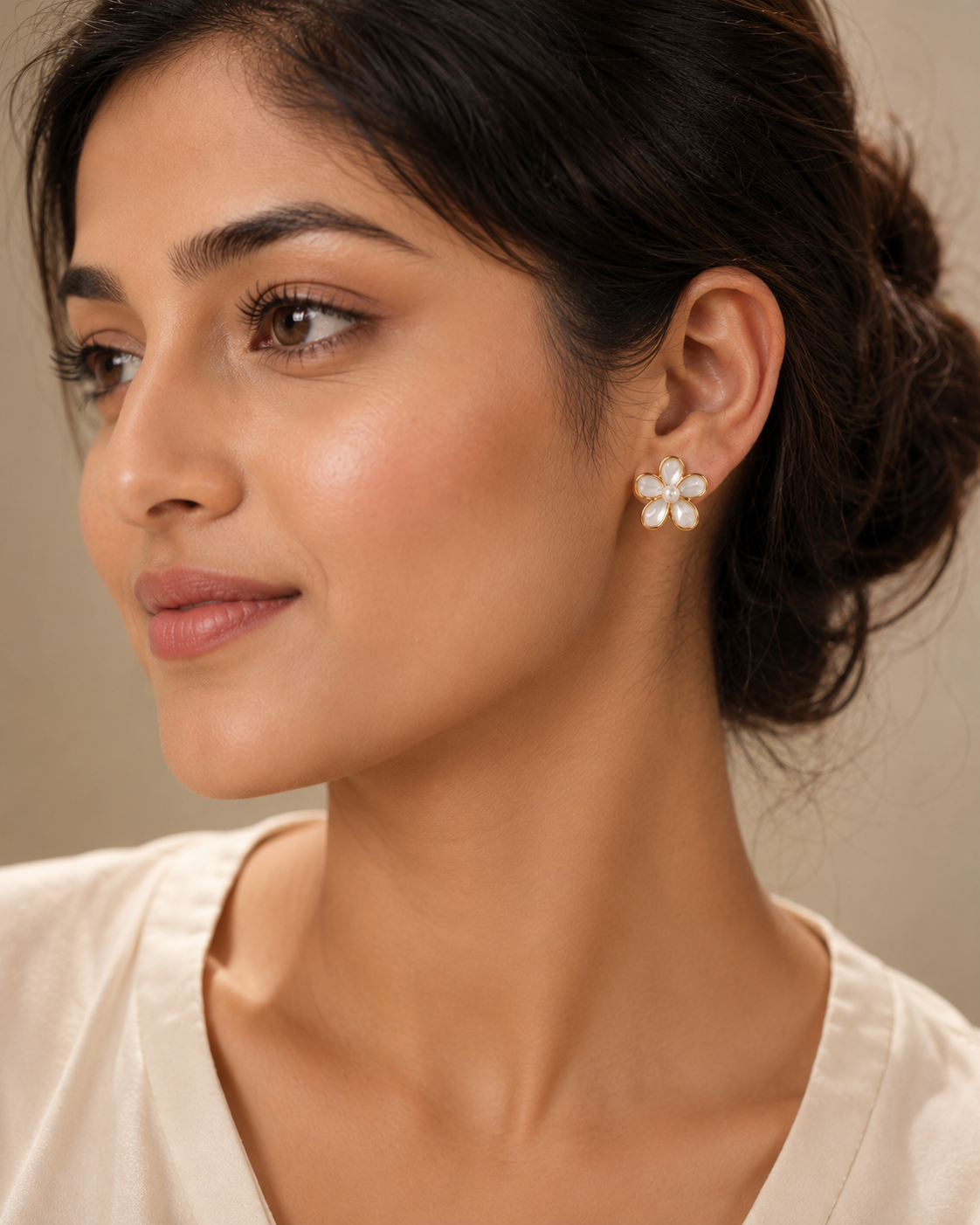 Gold Flower Stud Earrings for Women