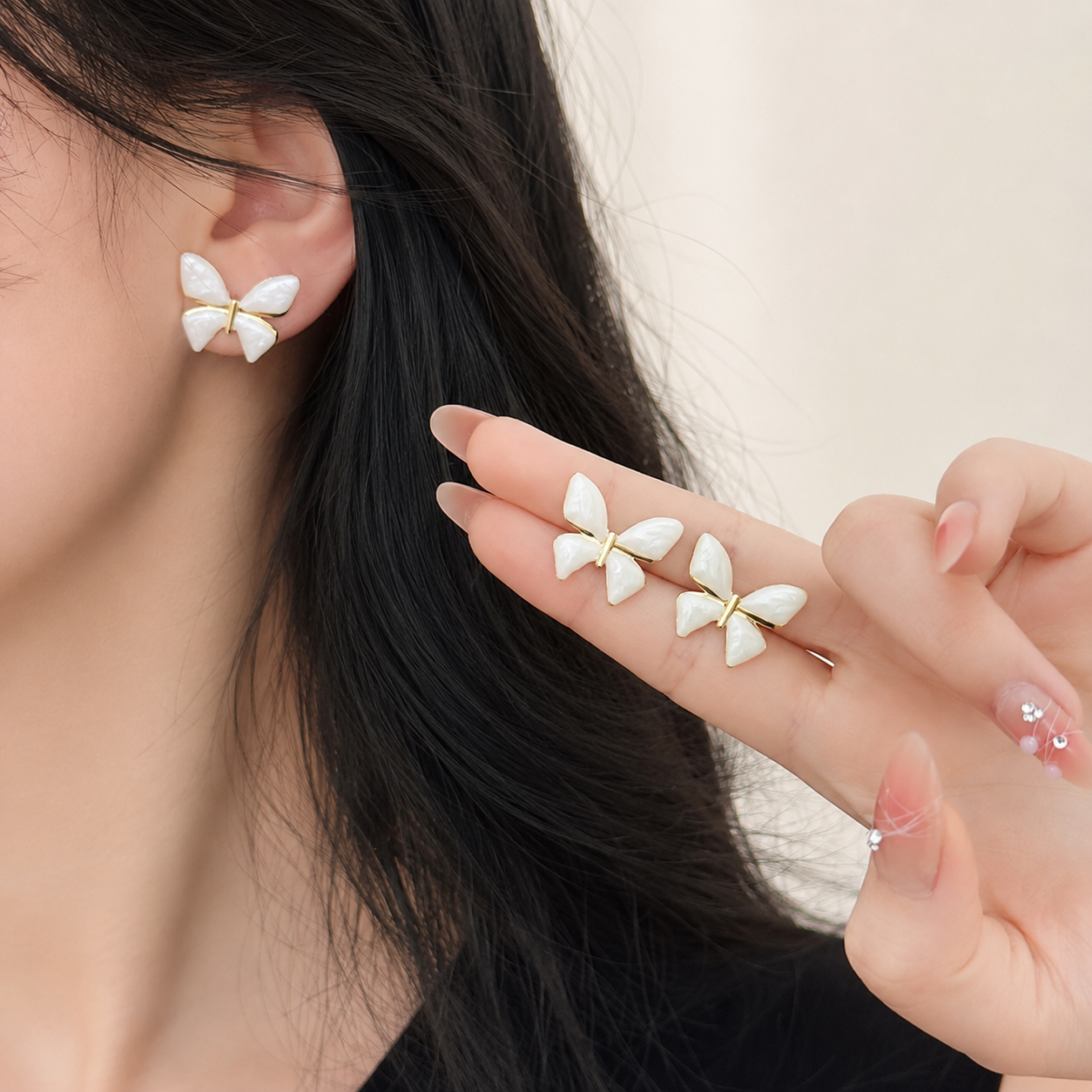 Gold Butterfly Stud Earrings for Women | Pearl White Enamel Butterfly Earrings