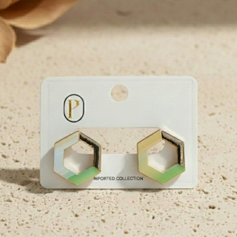 Gold Plated Hexagon Stud Earrings