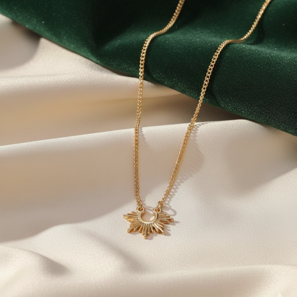 Gold Plated Celestial Sunburst Pendant Necklace - Dainty Gold Sun Jewelry