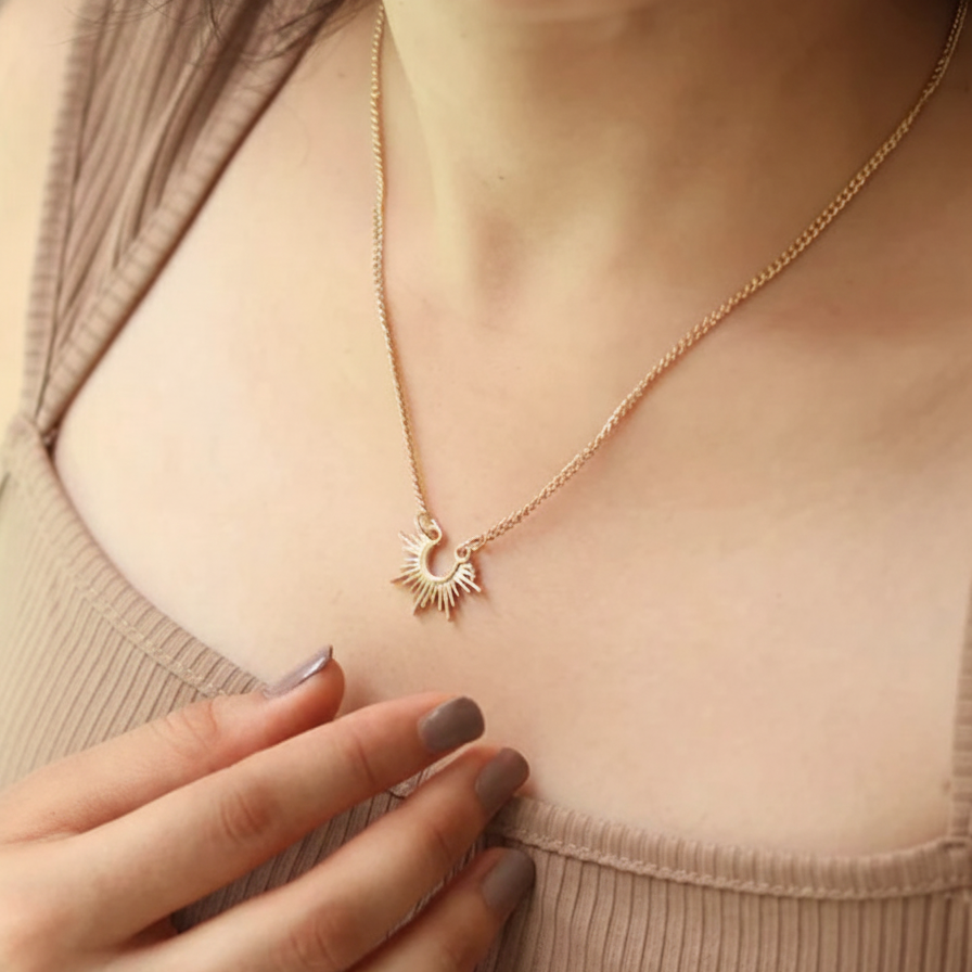 Gold Plated Celestial Sunburst Pendant Necklace - Dainty Gold Sun Jewelry