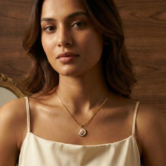 Vintage-Inspired Pink Enamel Tulip Necklace with Freshwater Pearl– Victorian Style Floral Pe
