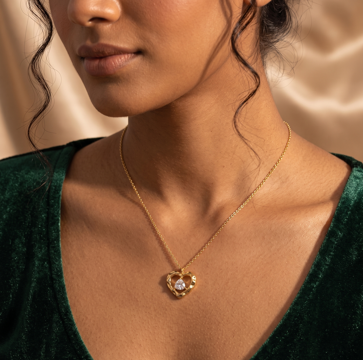 Gold Textured Heart Locket Set