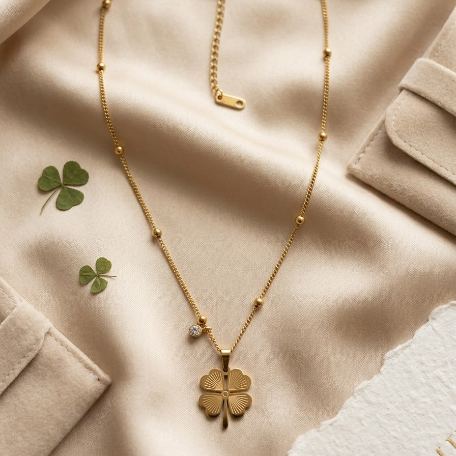 Gold Four Leaf Clover Locket Set