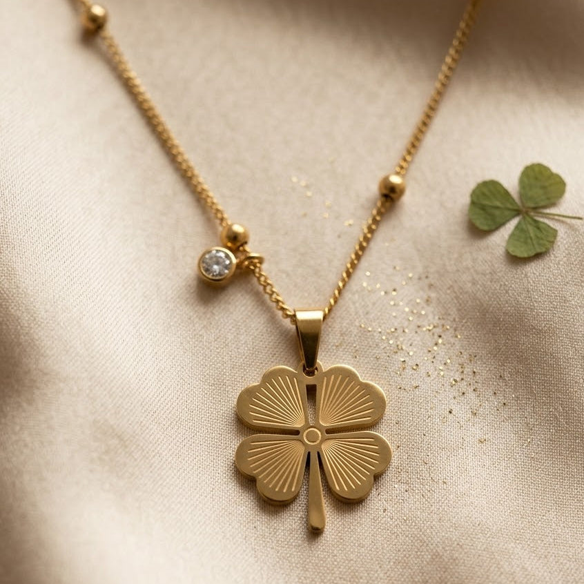 Gold Four Leaf Clover Locket Set