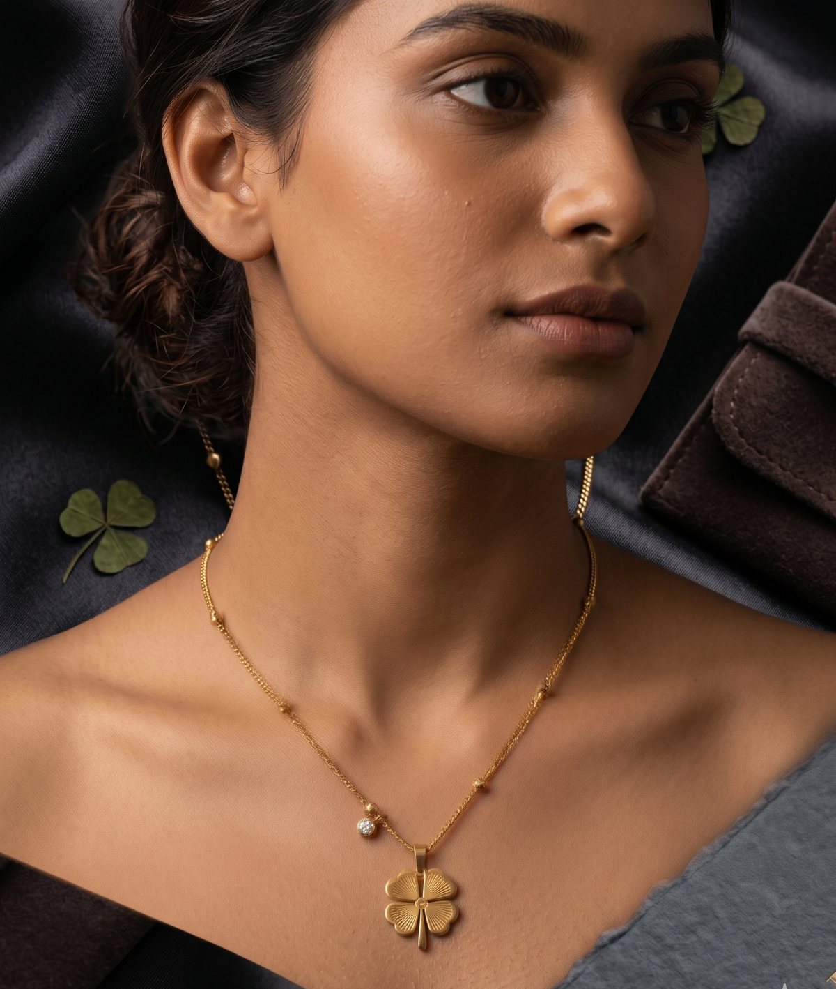 Gold Four Leaf Clover Locket Set