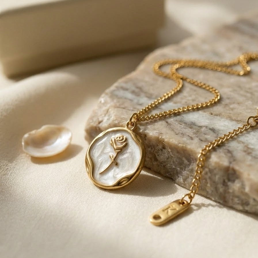 Gold Rose Coin Locket Set