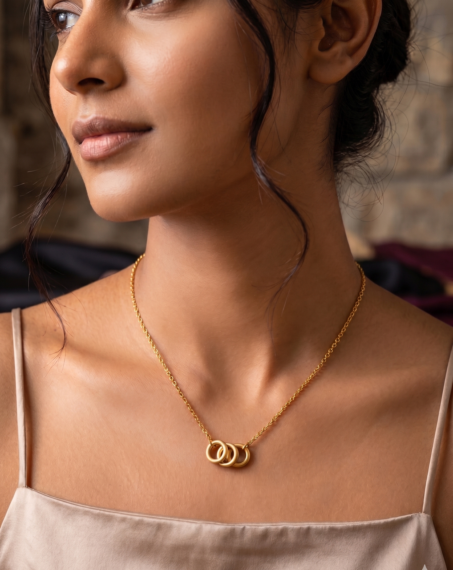 Gold Triple Interlocking Circle Necklace