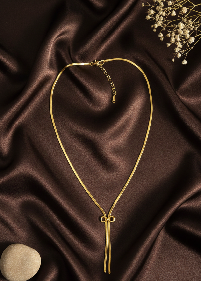 Elegant Gold Bow Pendant Necklace | Minimal Pearl Drop Chain