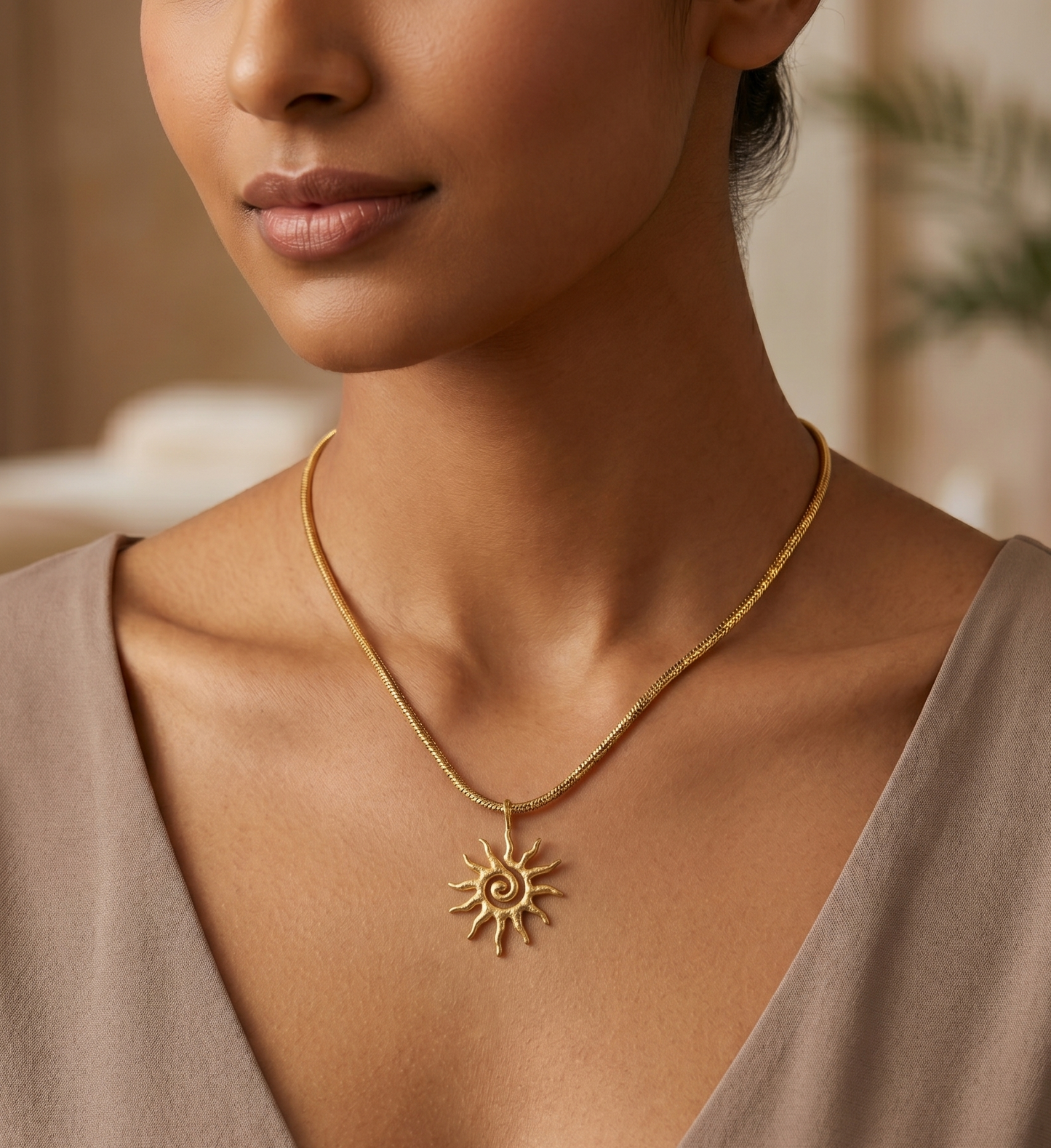 Gold Plated Sun Pendant Locket Necklace