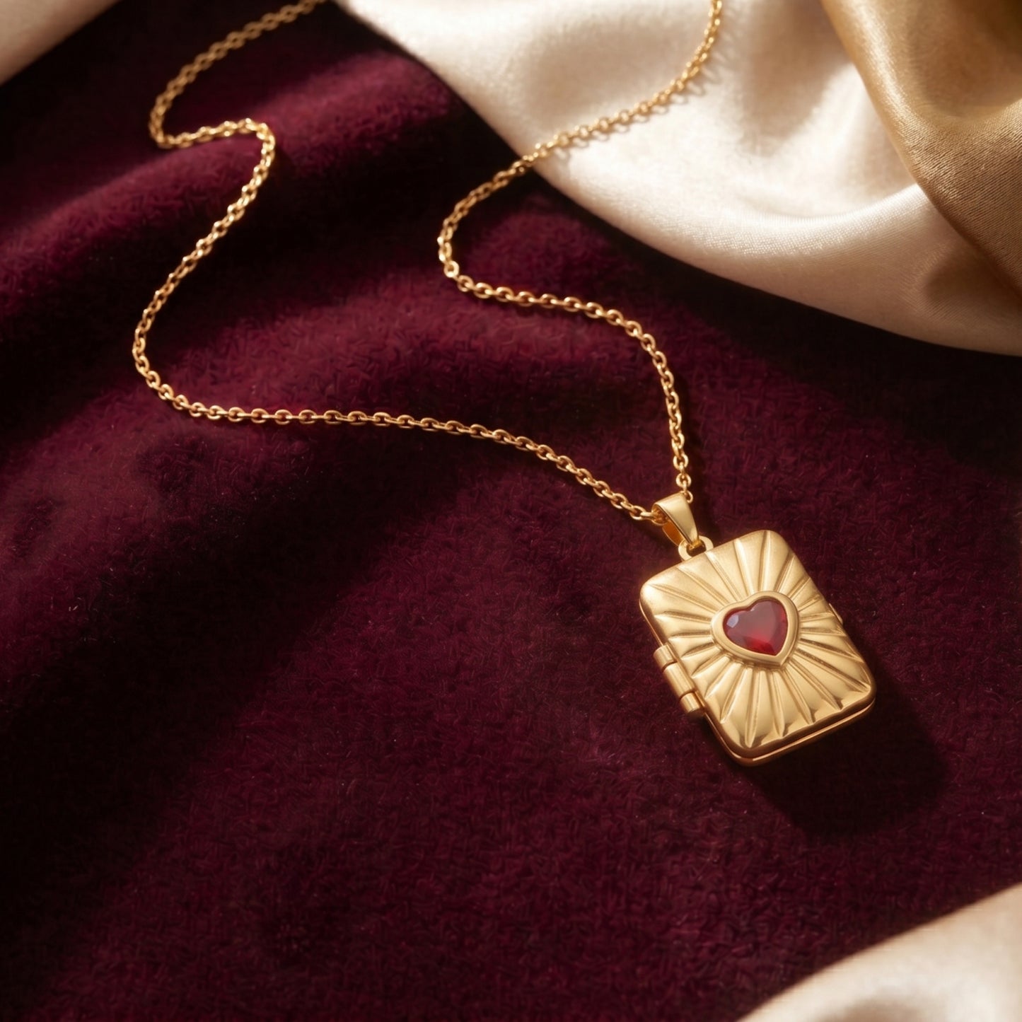 Radiant Heart Rectangular Locket Necklace