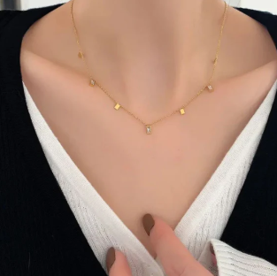 Shimmering Baguette & Bar Dainty Chain Necklace