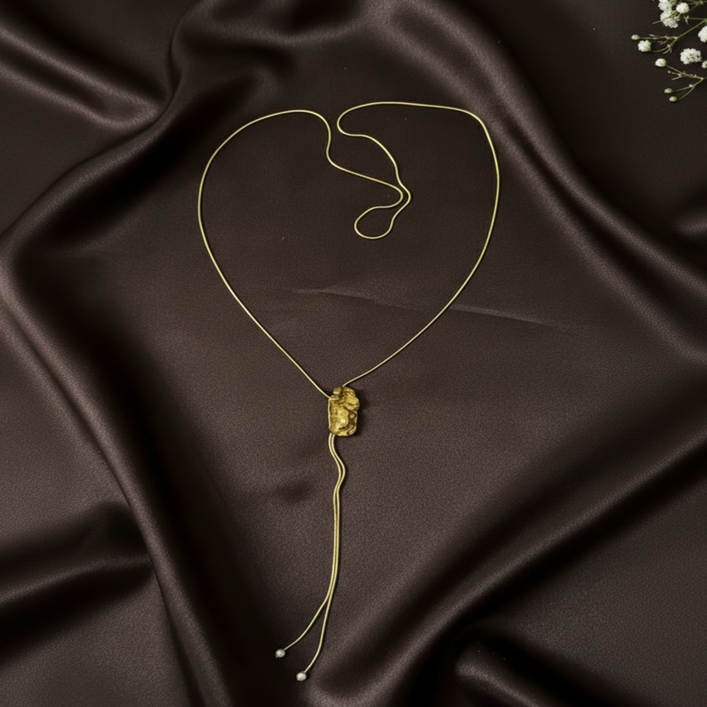 Minimal Gold Adjustable Lariat Necklace | Textured Pendant Drop Chain
