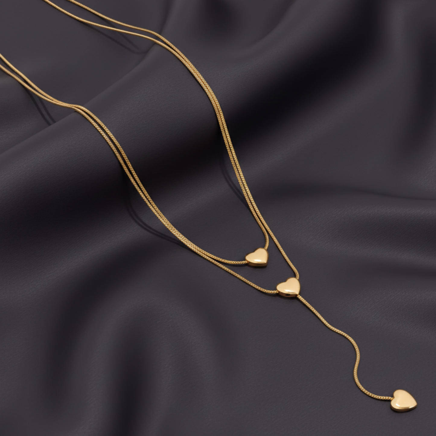 Gold Heart Lariat Necklace | Layered Adjustable Chain | Trendy Minimal Jewellery