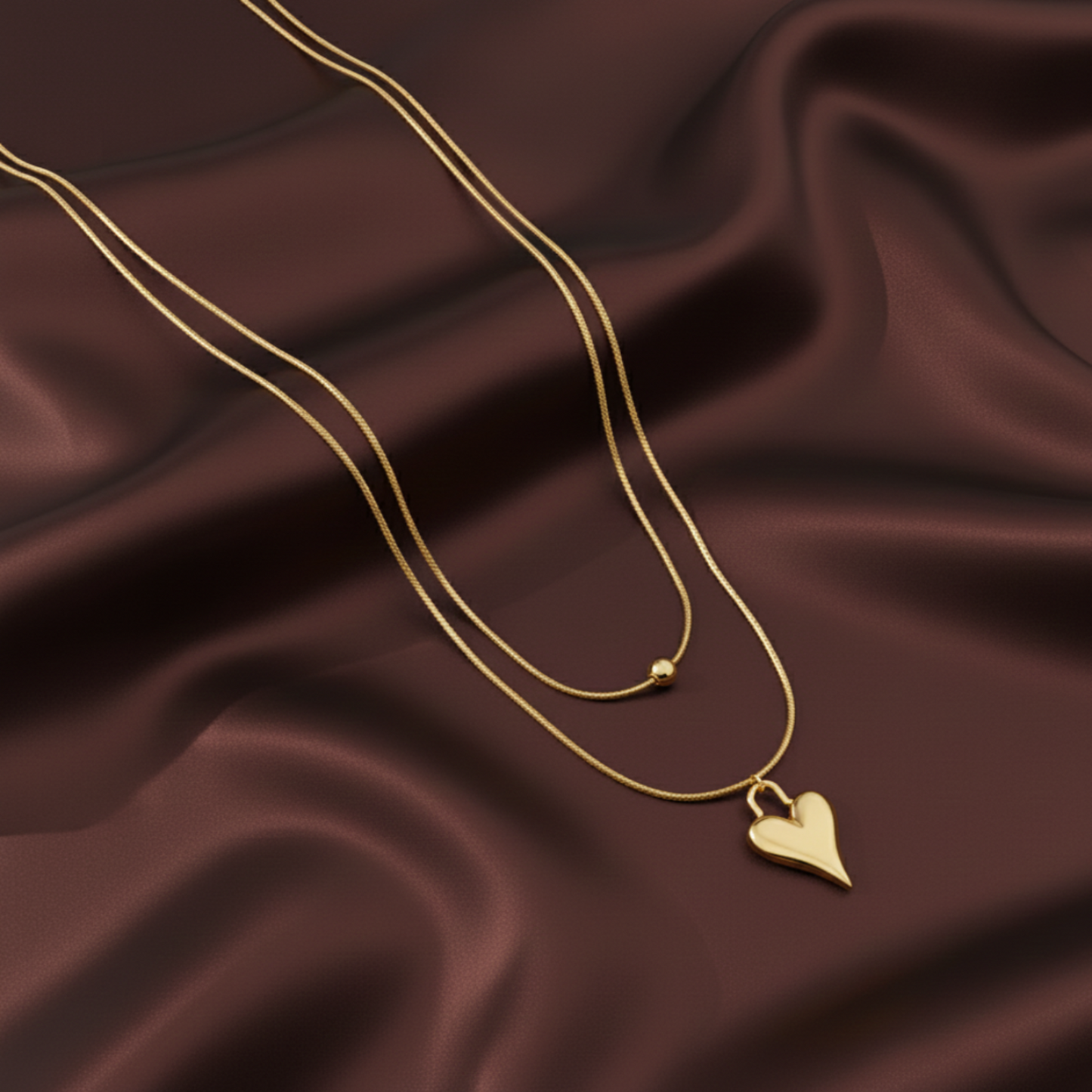 Dainty Gold Layered Heart Necklace| Minimalist Double Chain Pendant