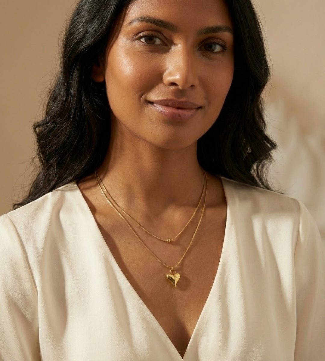 Dainty Gold Layered Heart Necklace| Minimalist Double Chain Pendant