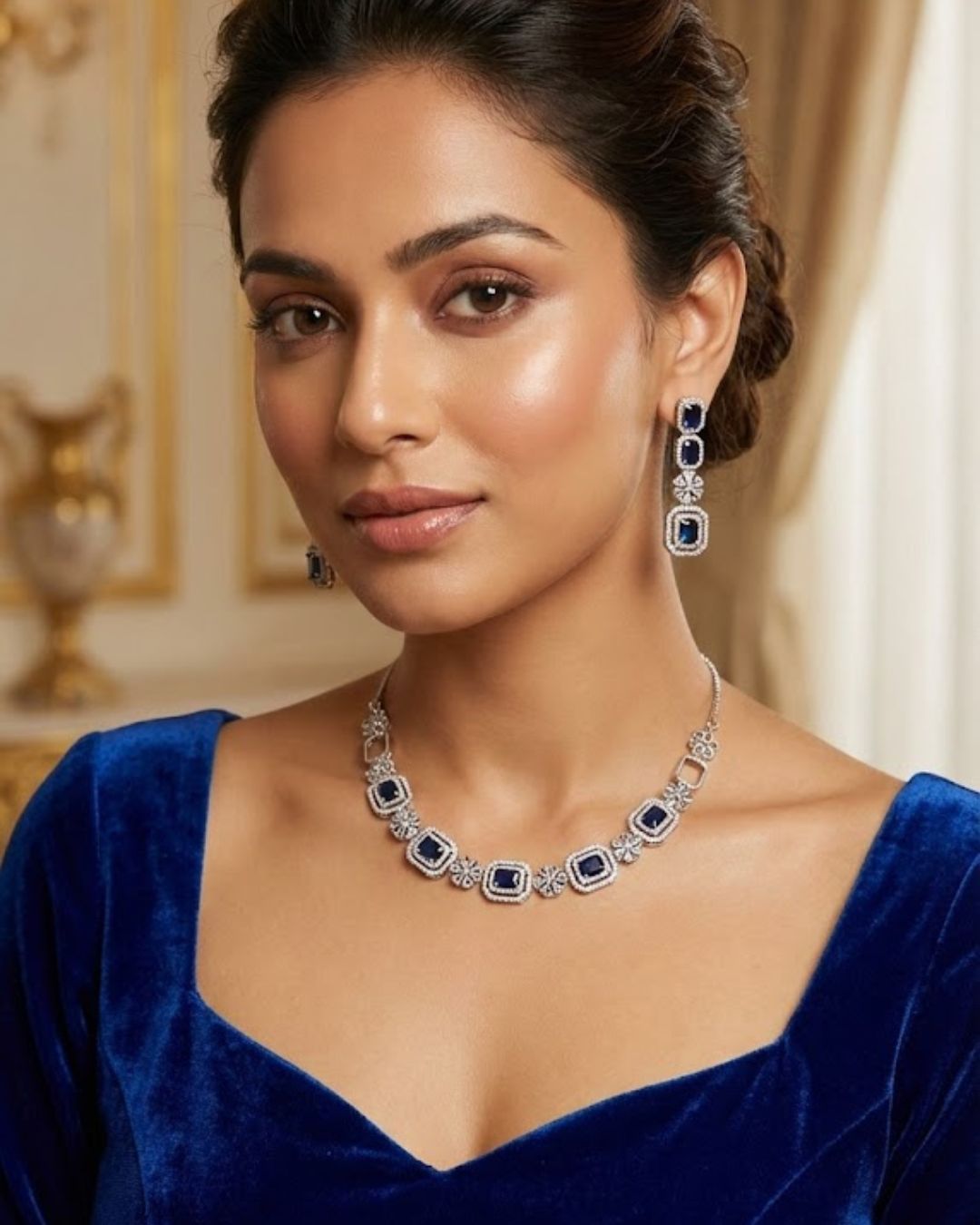 Luxury Blue AD Necklace & Earrings Set