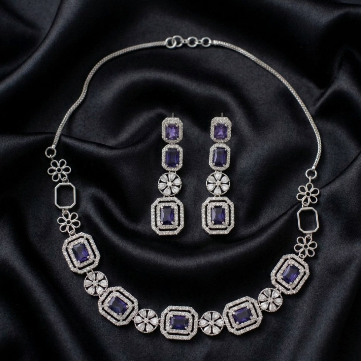 Luxury Blue AD Necklace & Earrings Set