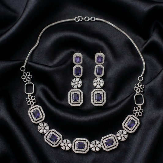 Luxury Blue AD Necklace & Earrings Set