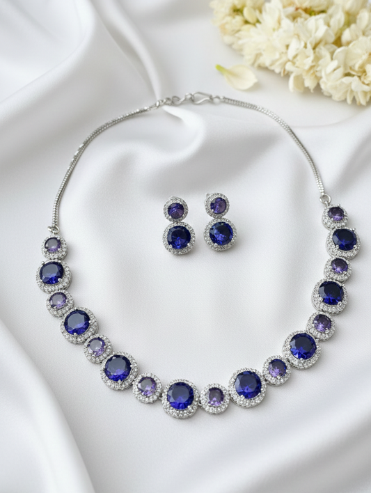Rhodium-Plated Crystal Necklace & Earrings Set