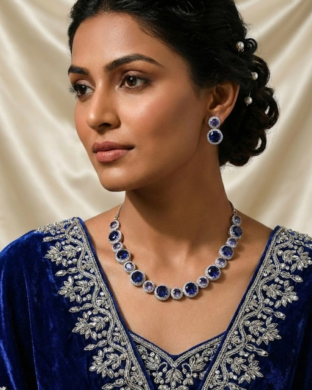 Rhodium-Plated Crystal Necklace & Earrings Set