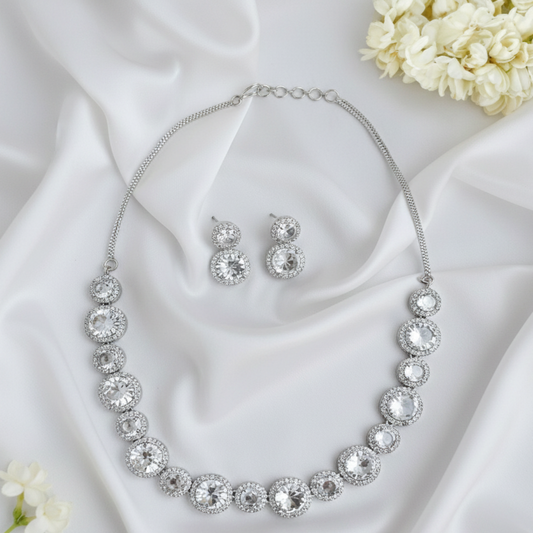 Rhodium-Plated Crystal Necklace & Earrings Set