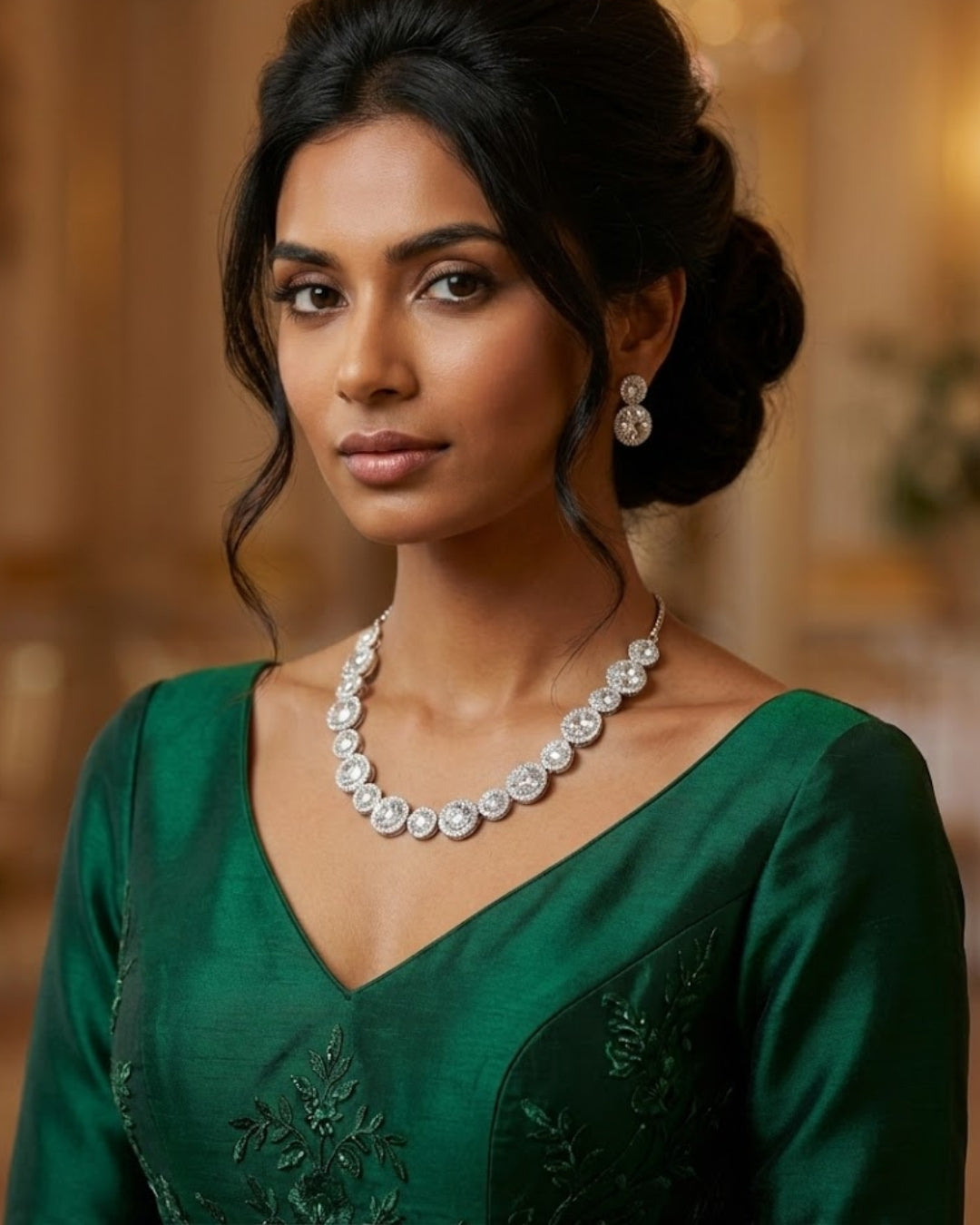 Rhodium-Plated Crystal Necklace & Earrings Set