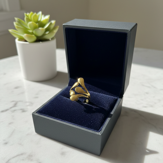 Gold Abstract Statement Ring for Women | Adjustable Stainless Steel Designer Ring | Minimalist Fashion Jewellery