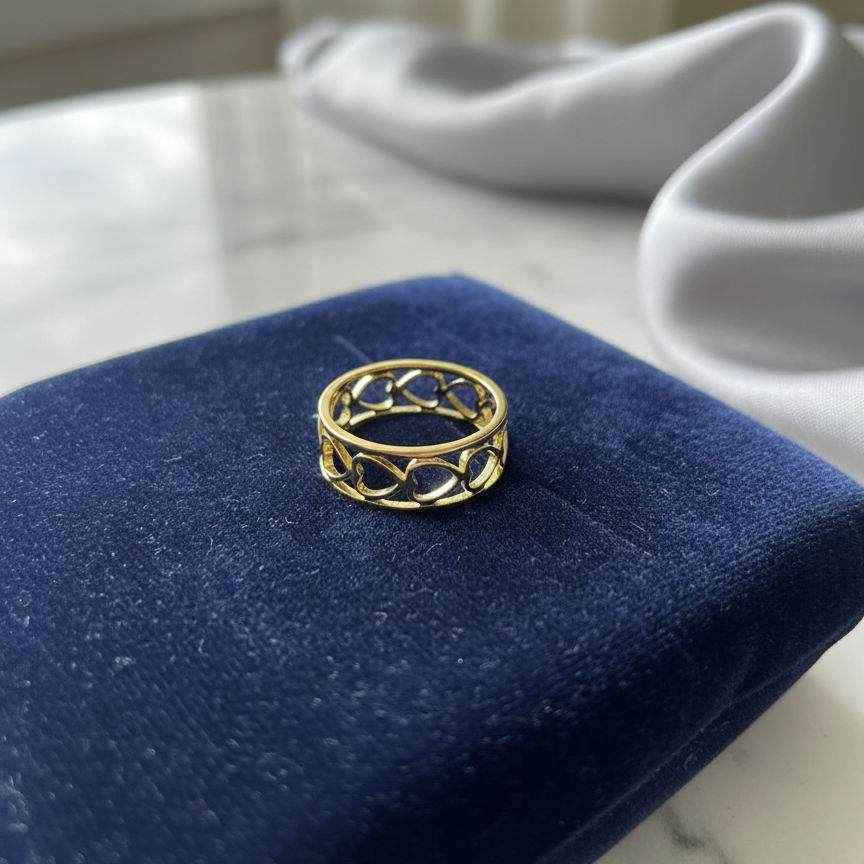 Gold Heart Band Ring for Women | Openwork Heart Stainless Steel Ring | Minimalist Stackable Fashion Ring