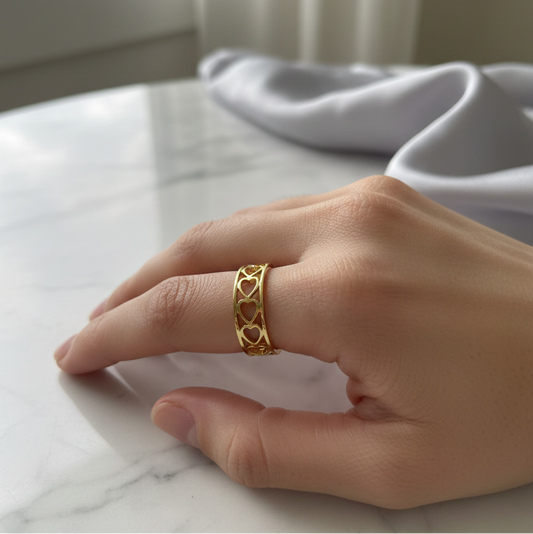 Gold Heart Band Ring for Women | Openwork Heart Stainless Steel Ring | Minimalist Stackable Fashion Ring