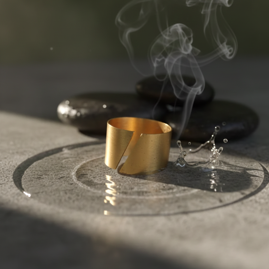 Gold Plated Wide Band Open Ring - Minimalist Adjustable Statement Ring