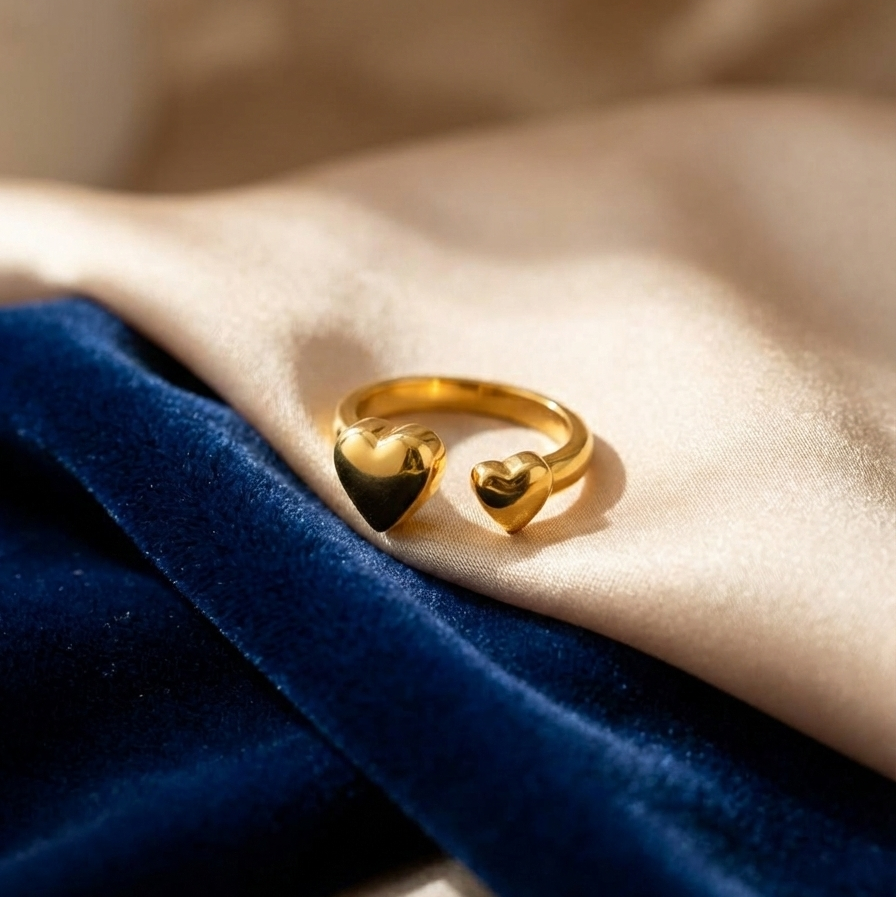 Gold-Plated Heart Design Adjustable Ring for Women | Minimalist Open Ring | Daily Wear & Party Jewellery