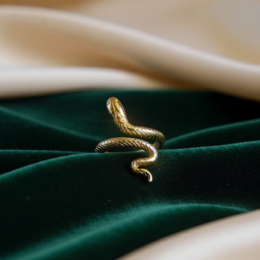 Gold Plated Snake Ring - Adjustable Cobra Statement Ring - Dainty Serpent Jewelry