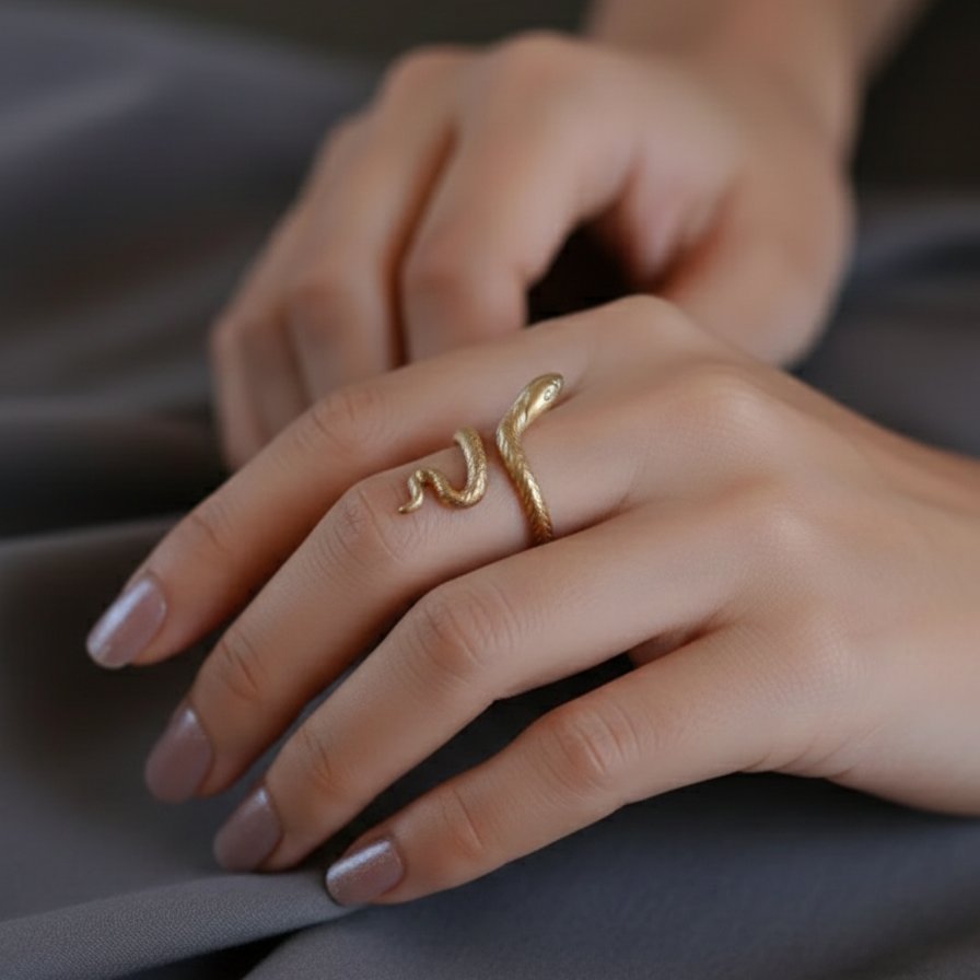 Gold Plated Snake Ring - Adjustable Cobra Statement Ring - Dainty Serpent Jewelry